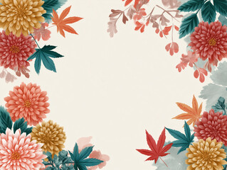 和風な秋の花のフレーム