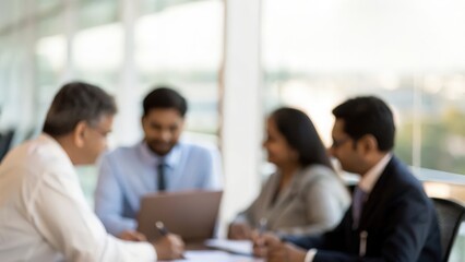 Indian Board Members Engaged in Blurred Background Strategic Discussion
