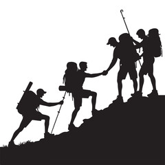 Obraz premium Teamwork and Endurance Silhouette Mountain Climbing Expedition Vector Art