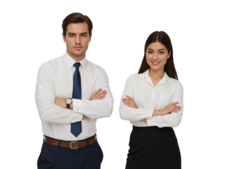 Confident and professional business team standing with arms crossed ready for success