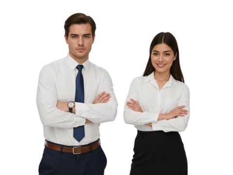 Confident and professional business team standing with arms crossed ready for success