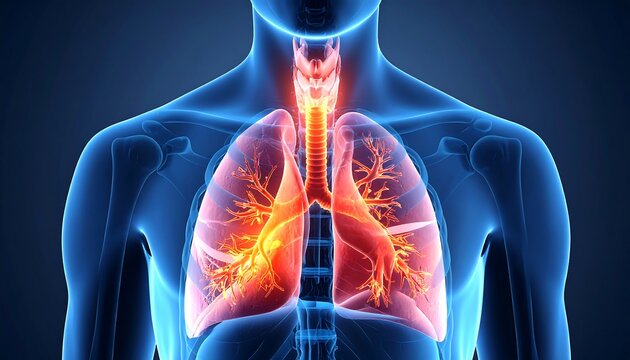 3D anatomical illustration of the human respiratory system