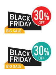 Black Friday Sale Tag – 30 % Off Red and Teal  Discount Label for Big Promotion and Retail Banner