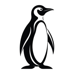 Striking Silhouette of a Penguin Standing Tall Depicted in Black and White Graphic Art Perfect for Logos and Prints