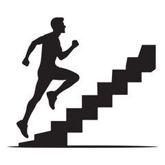 Silhouette Illustration of Athlete Running Up Stairs for Exercise