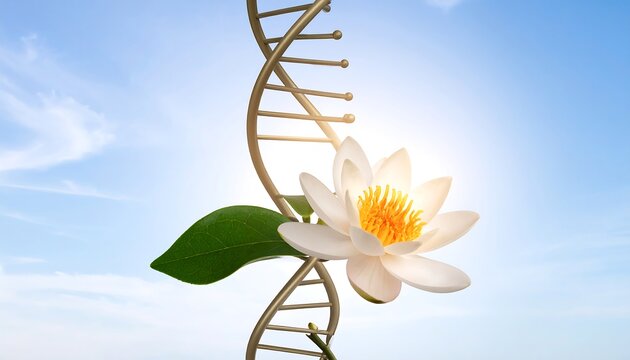 3D DNA helix entwined with a lotus flower