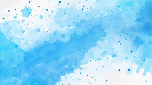 Blue watercolor splash background with abstract paint splatter and soft gradient texture creating calm artistic effect and scattered paint drops