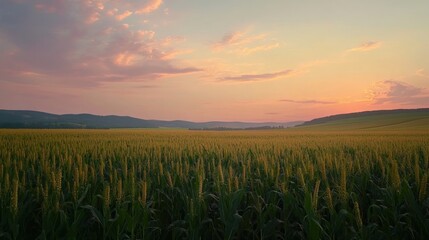 Cornfield in summer at sunset