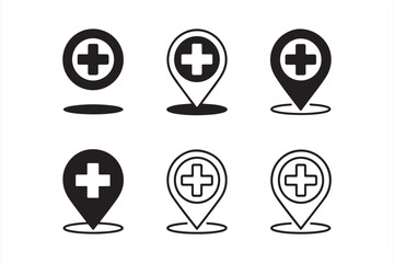 Set of Icons for Medical Locations and Emergency Services