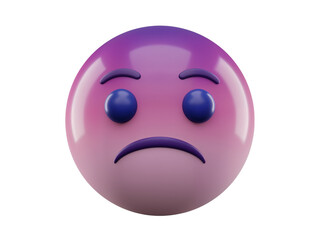 Fototapeta premium A 3d rendered sad emoji face with a purple and pink gradient expression isolated on transparent background