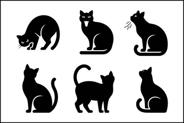 Cat silhouette pack, sitting and walking cats, modern animal collection, unique vector design illustration