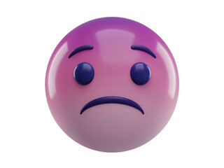 Fototapeta premium A 3d rendered sad emoji face with a gradient of purple and pink colors isolated on transparent background