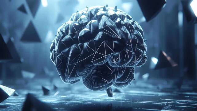 Digital brain polygon mesh floating futuristic space symbolizing artificial intelligence technology innovation and advanced intelligence network