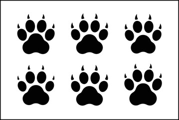 Animal paw print silhouette collection, big cat tracks, creative vector set, unique wildlife design illustration