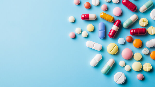 Copy space image, medicine pills and capsules

