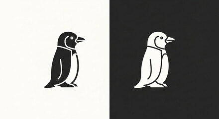 Stylized Penguin Illustration in Black and White Simple Design.