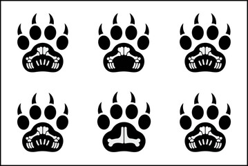 Big cat paw print creative collection, animal track vector set, unique wildlife silhouette design illustration