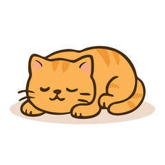 Cute Cartoon Ginger Cat Lying Down Sleeping