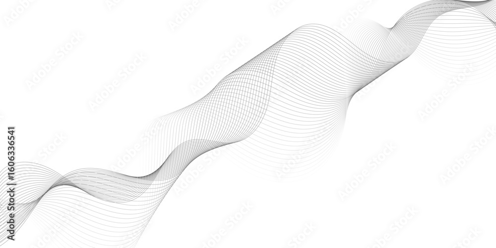 Fototapete Abstract grey, white smooth element swoosh speed wave modern stream background. Wave with lines created using blend tool. Abstract frequency sound wave lines and twisted curve lines background.	