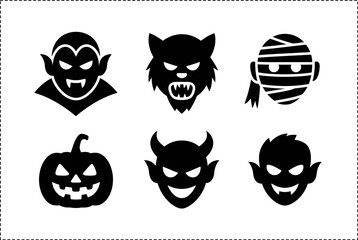 Grim reaper cross candle silhouette collection, Halloween graveyard horror, spooky design, unique vector illustration