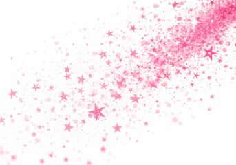 Fototapeta premium A dynamic explosion of pink stars and glitter particles bursting diagonally across a clean transparent background