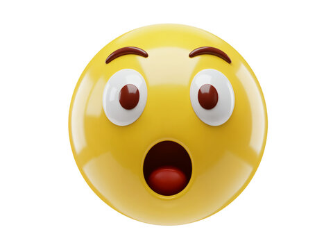 Expressive yellow emoji face with wide open mouth and eyes showing shock and surprise isolated on transparent background