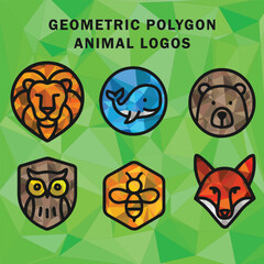 Set of Geometric Polygon Animal Logos – Modern Flat Vector Icons