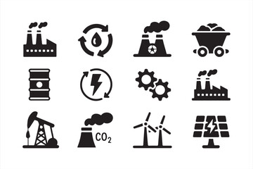 Set of Icons for Energy, Pollution, and Renewable Resources
