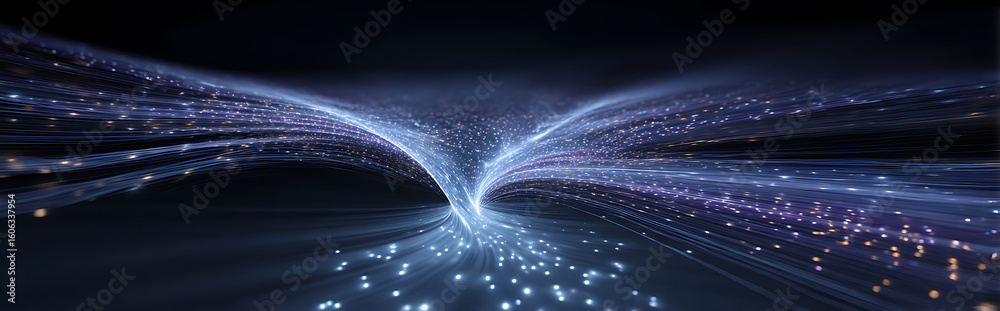Wall mural vibrant blue-purple gradient particle flows forming an endless tunnel with glowing circuit patterns,