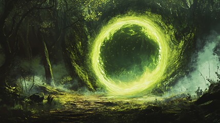 Glowing Portal in a Mysterious Dark Forest