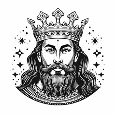 Fototapeta premium A king, a man with crown, a detail linocut, and an engraving style illustration