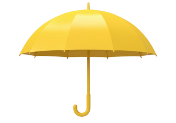 A bright yellow open umbrella, providing protection from the elements, isolated on a transparent background