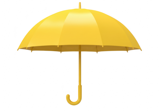 A bright yellow open umbrella, providing protection from the elements, isolated on a transparent background