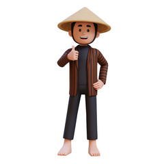 3D indonesia javanese farmer gives a thumbs up