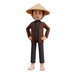 3D indonesia javanese farmer standing confident with hands on hips