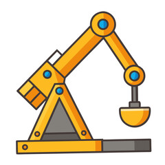 Cartoon Illustration of a Yellow Robotic Arm with a Scoop