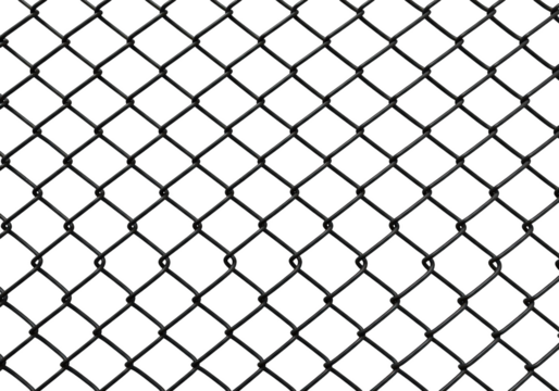 A black chain link fence pattern creating a diamond mesh texture, isolated on white isolated on transparent background - Powered by Adobe
