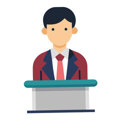 Illustration of a businessman giving a speech at a podium icon