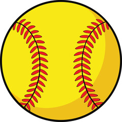Bright yellow softball with red lacing