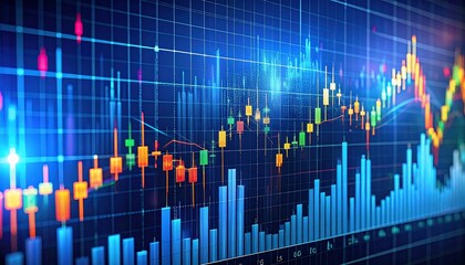 Dynamic Financial Market Data Visualization: Candlestick and Bar Charts Illustrating Stock Market Trends and Volatility