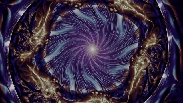 Swirling golden light radiates from a central point, creating a mesmerizing, abstract pattern
