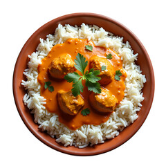 Spicy Chicken Tikka Masala with Rice Aromatic Indian Cuisine isolated on transparent background
