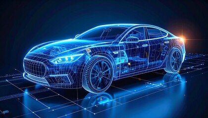 3D wireframe car model, digital design