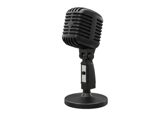 A classic black vintage microphone stands ready for recording or performance on a clean transparent background