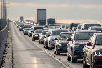 cars on an urban highway, illustrating city transportation and road traffic