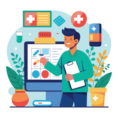 Fototapeta premium Doctor holding prescription with medical icons healthcare pharmacy