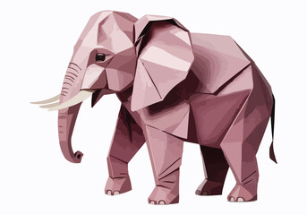 A digitally illustrated elephant designed in origami style, featuring faceted, angular surfaces. 