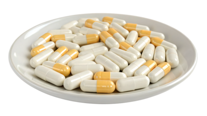 pills capsules in a plate symbolize pharmaceutical reliance for health concerns