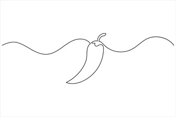 Chilli pepper icon in continuous one line minimalist design, isolated vector for modern food and cooking illustrations