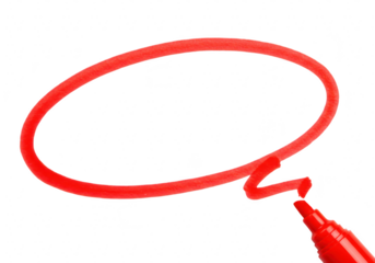 A red marker draws a blank oval circle on a transparent background, isolated